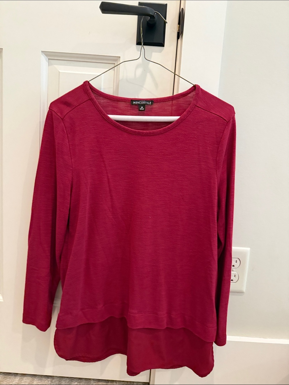 J. Crew Raspberry Long-Sleeve Layered Hem Top